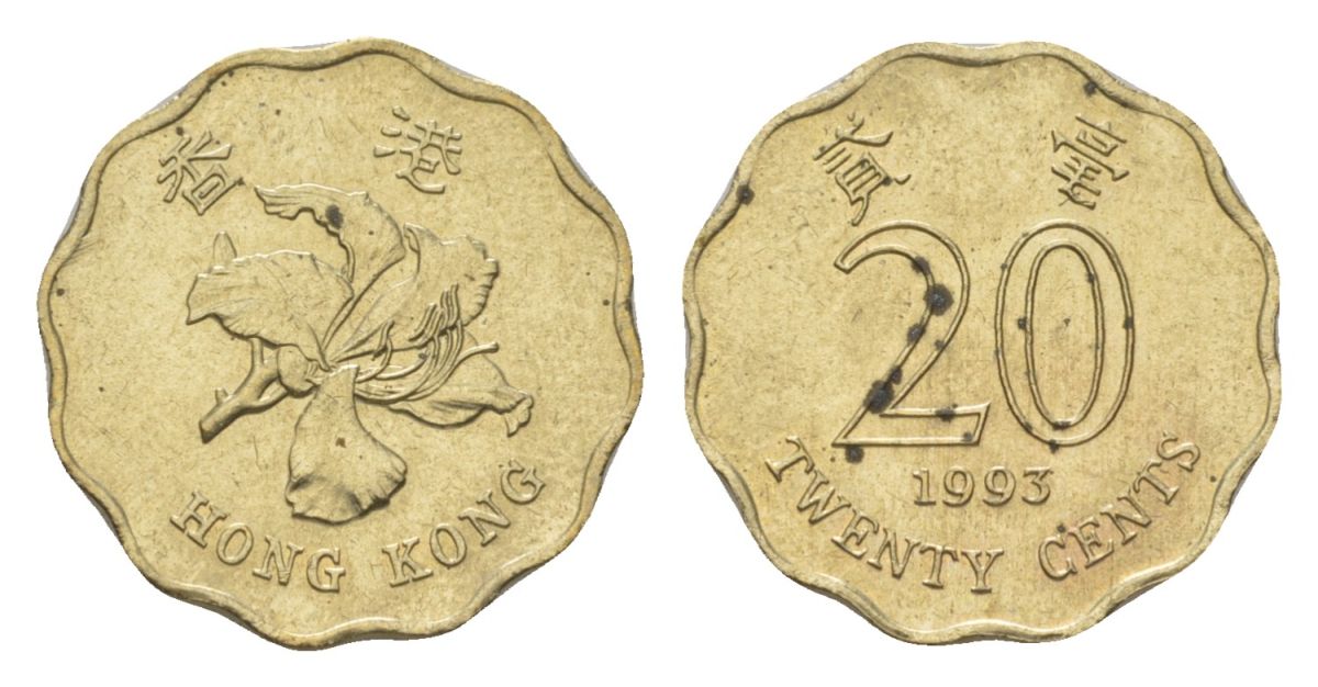 Гонконг 20 центов 1993 KM 67 никель латунь UNC 4625-865