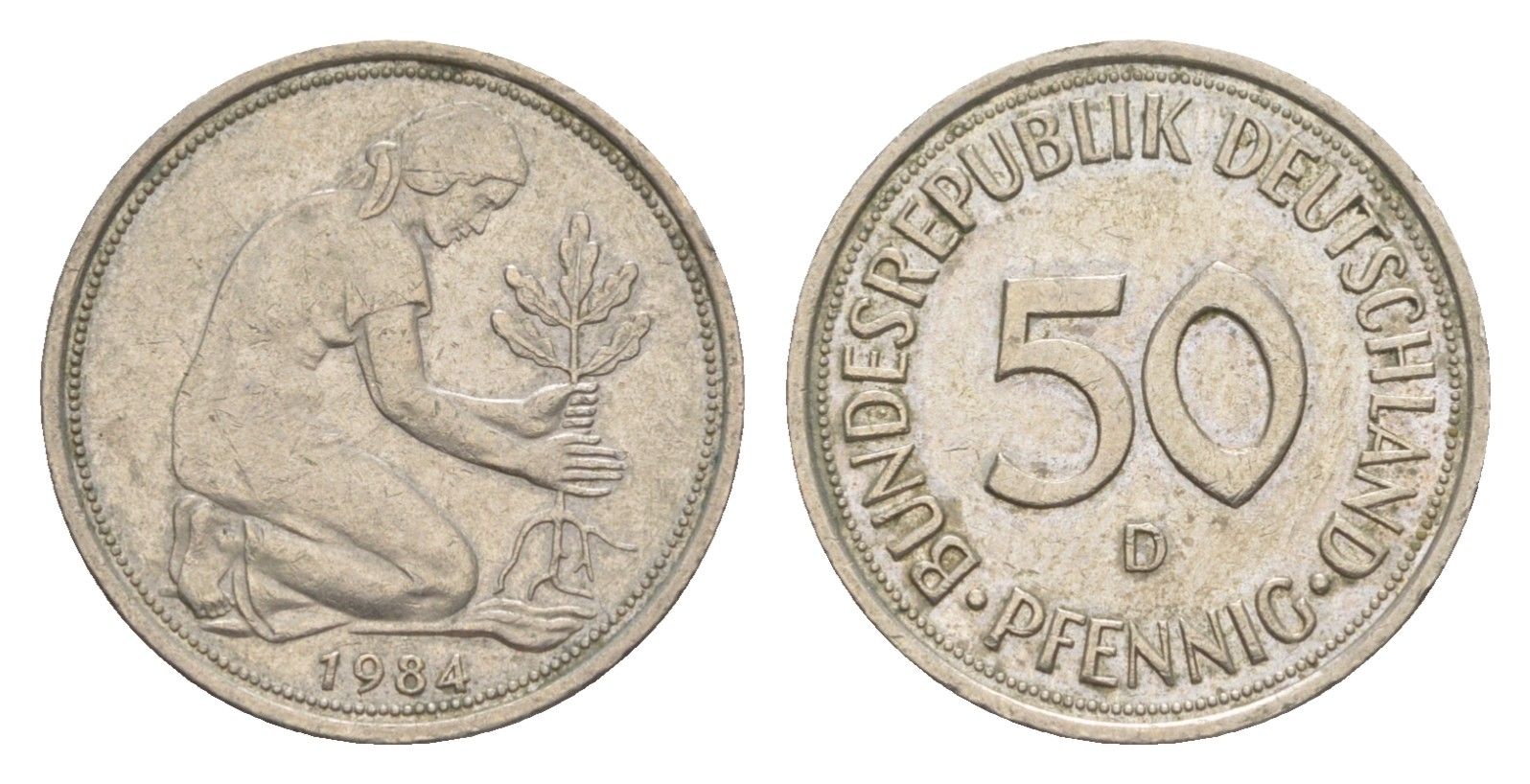 ФРГ 50 пфеннигов 1984 D KM 109.2, J. 384a медно-никель 4632-732