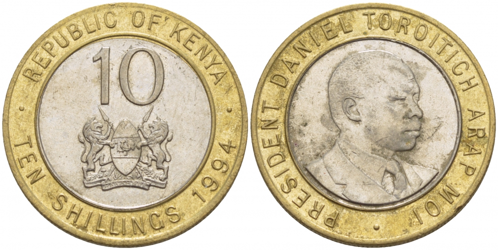 Кения 10 шиллингов 1994 Дэниэл арап Мои KM 27 биметалл 4548-545