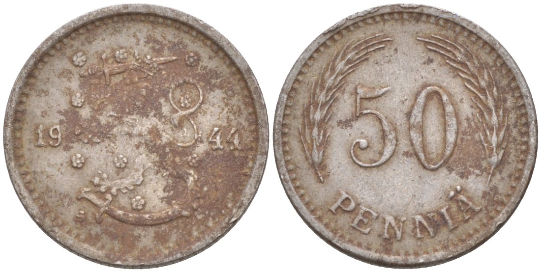 Финляндия 50 пенни 1944 S KM 26b железо 63-366