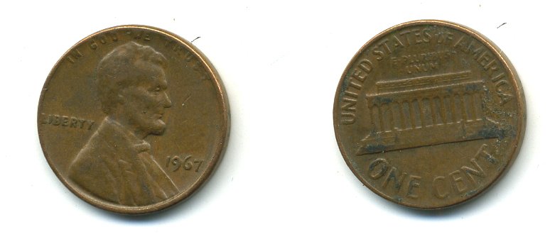 США 1 ЦЕНТ 1967 ЛИНКОЛЬН KM 201 медь цинк 4364-146
