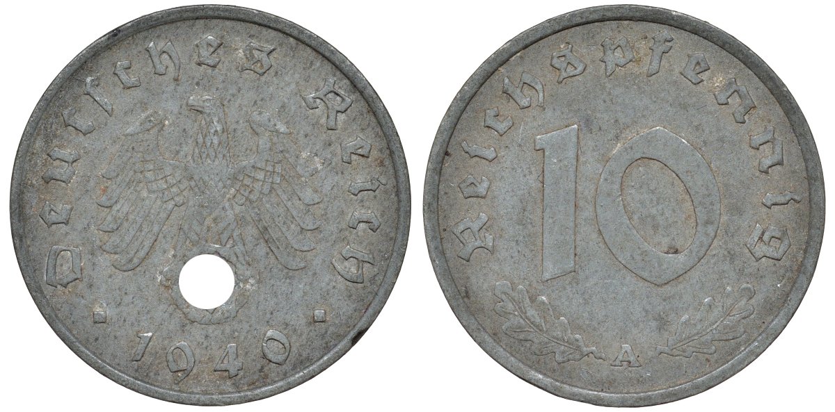 Германия 10 рейхспфеннигов 1940 A KM 101, J. 371 цинк 4132-612