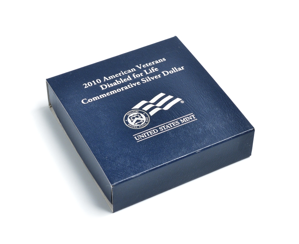 США 1 доллар 2010 W, американские ветераны-инвалиды, в оригинальной коробке KM 479 серебро PROOF 00-00