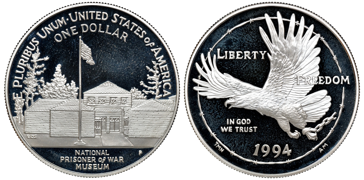 США набор из 3 монет 1 доллару 1994 ветераны, в оригинальной коробке KM 251, 250, 252 серебро	 PROOF 3-6-1-19