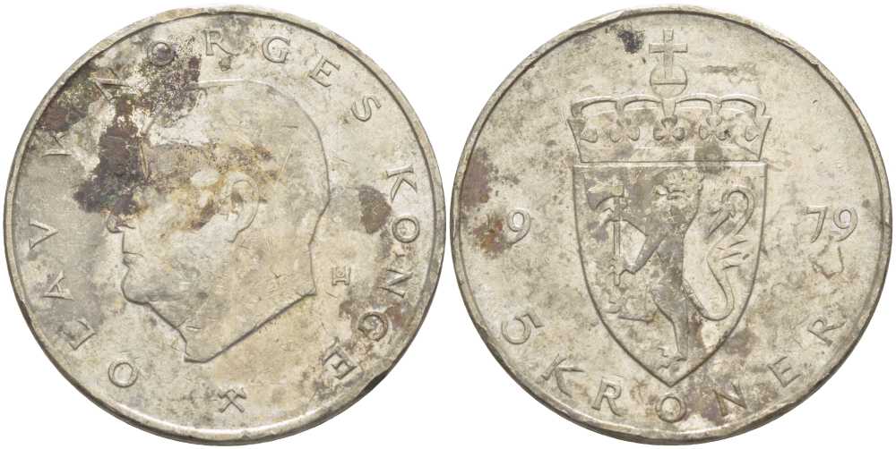 НОРВЕГИЯ 5 КРОН 1979 УЛАФ V (1957-1991) KM 420 медно-никель 215-134