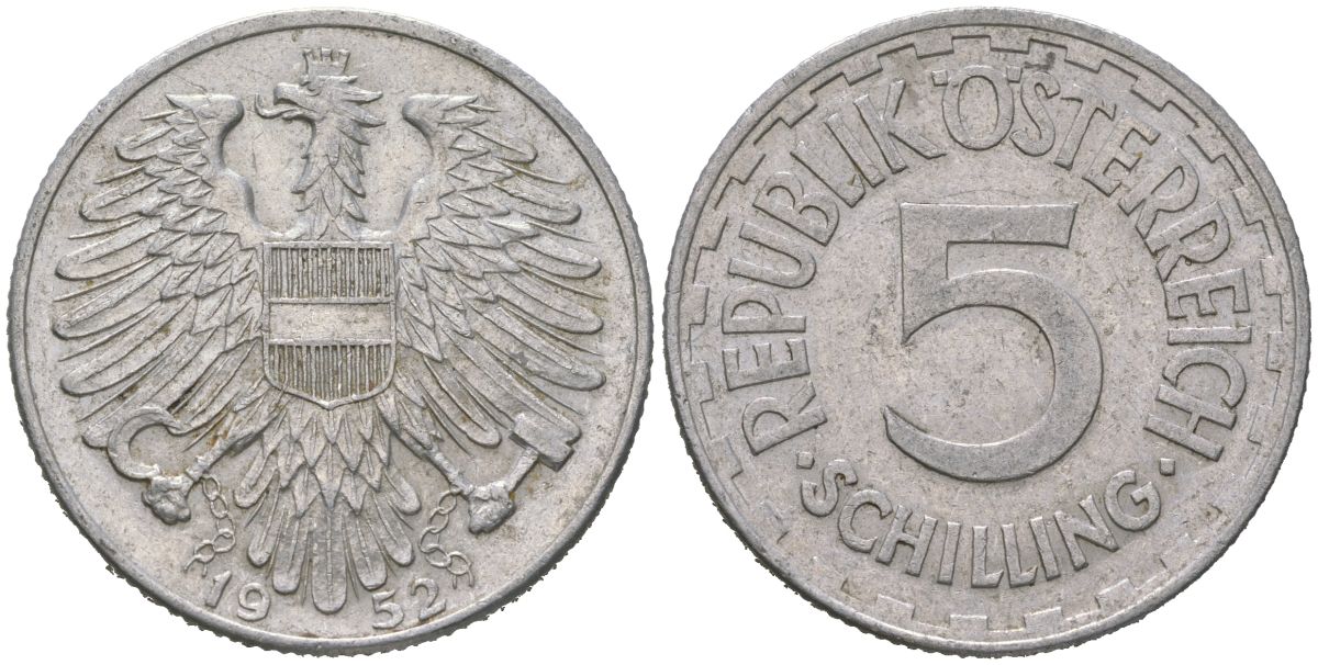 Австрия 5 шиллингов 1952 KM 2879 алюминий 4619-537