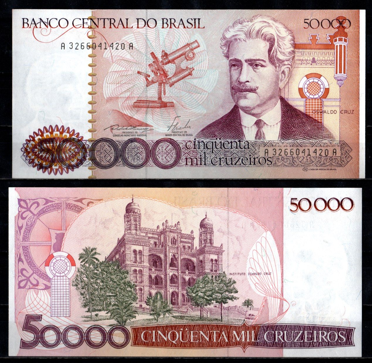 Бразилия 50000 крузейро ND (1984-1986) Освальдо Круз. Институт Освальдо Круза Pick 204 d бумага UNC (пресс) 451-1334-1