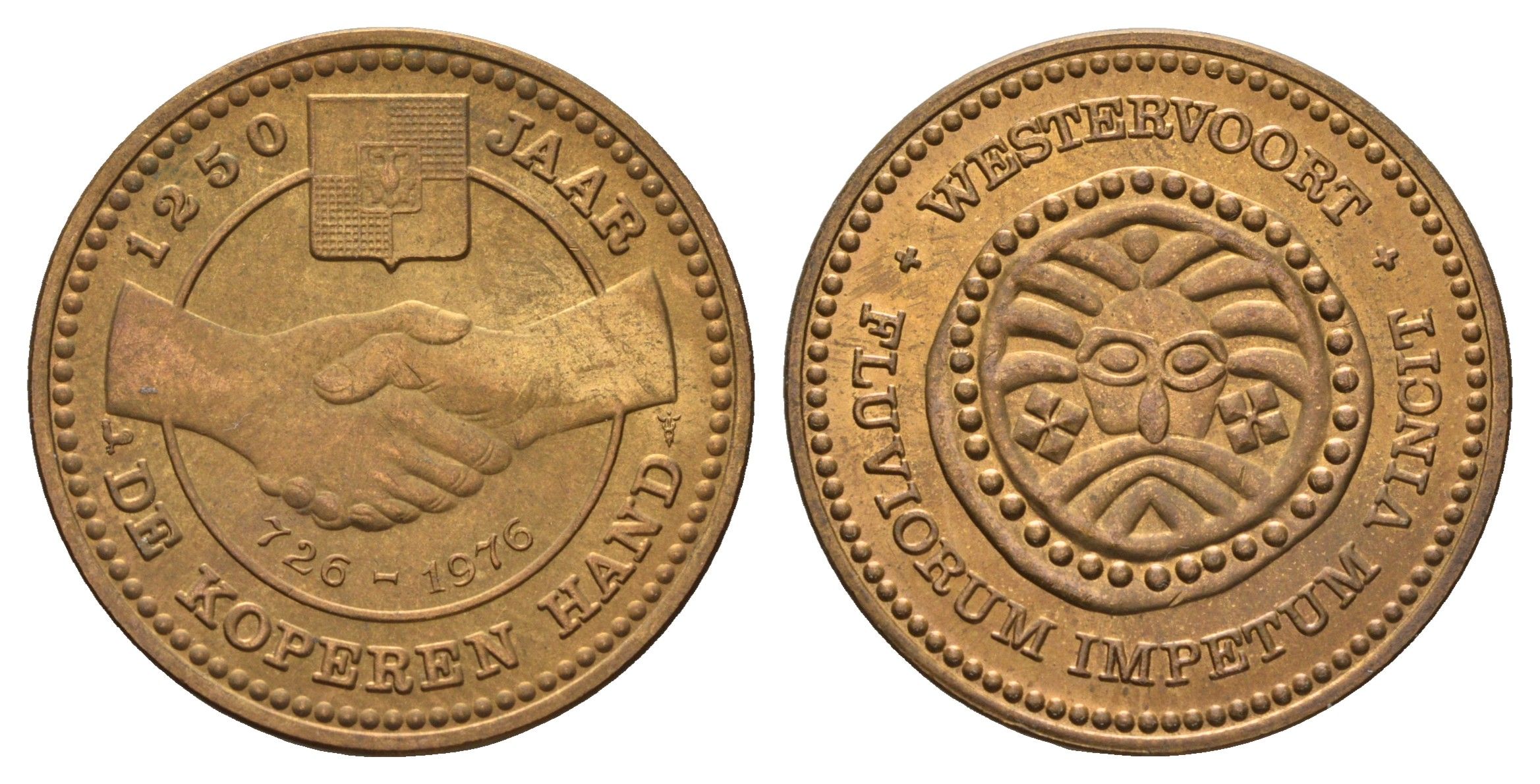 Нидерланды, Вестерворт муниципальный жетон - 1 "медная рука" 1976 диаметр 30 мм, вес 10 гр бронза 189-1144