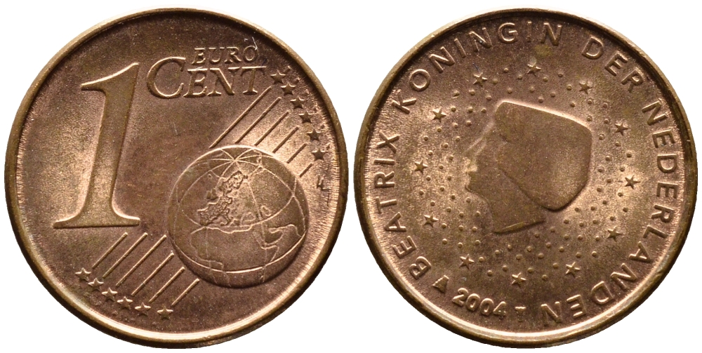 НИДЕРЛАНДЫ 1 ЕВРОЦЕНТ 2004 KM 234 сталь плакированная медью UNC 3334-1227