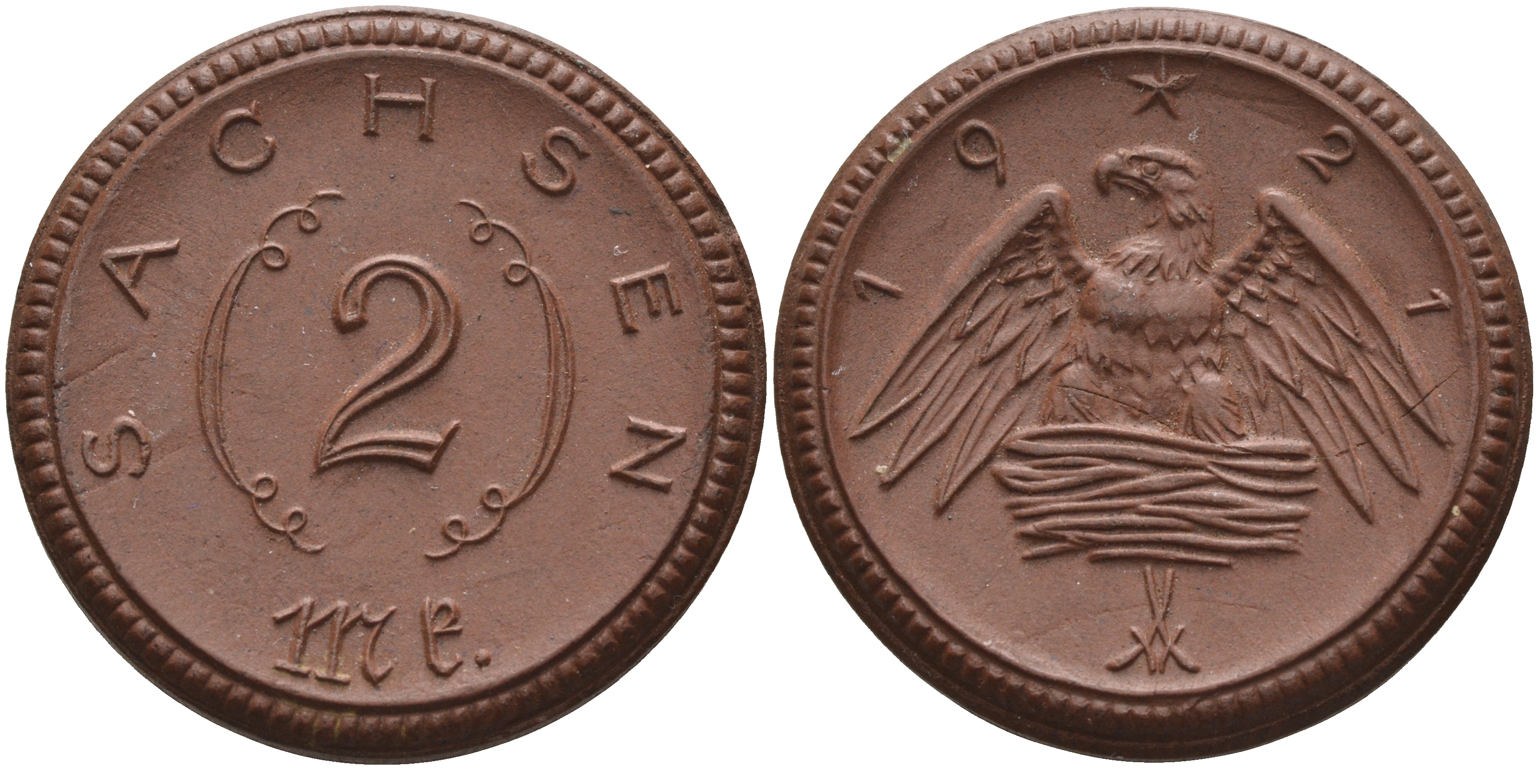 Саксония 2 марки 1921 J. N 56 фарфор 1094-1-31