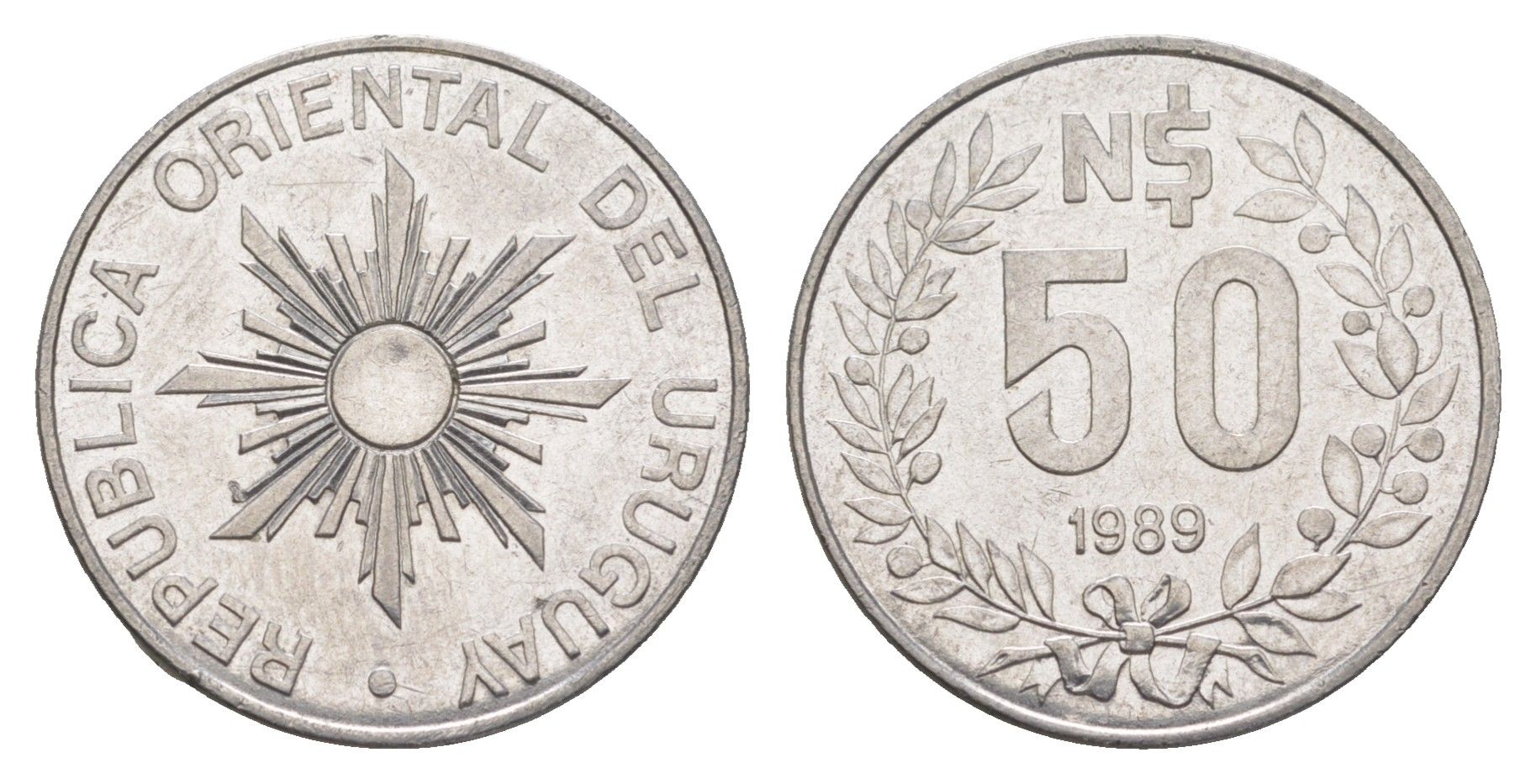 Уругвай 50 песо 1989 KM 94 нержавеющая сталь UNC 4635-851