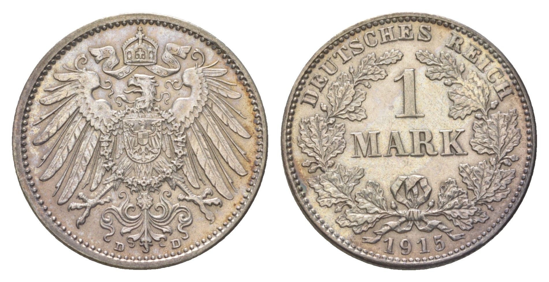 Германия 1 марка 1915 D, Вильгельм II (1888-1918) KM 14, J. 17 серебро aUNC 4626-254