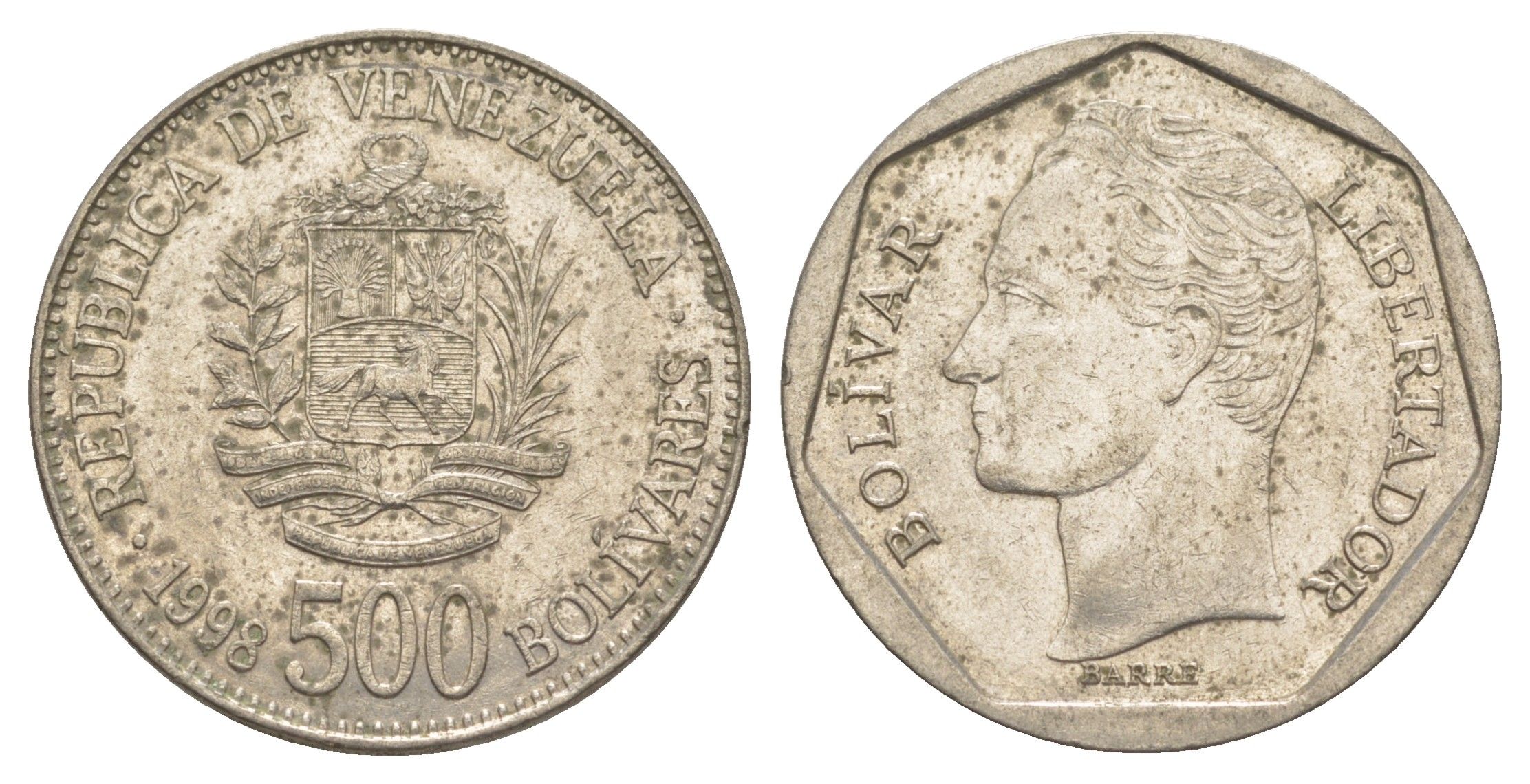 Венесуэла 500 боливаров 1998 Симон Боливар Y 79.1 сталь плакированная никелем 4583-945