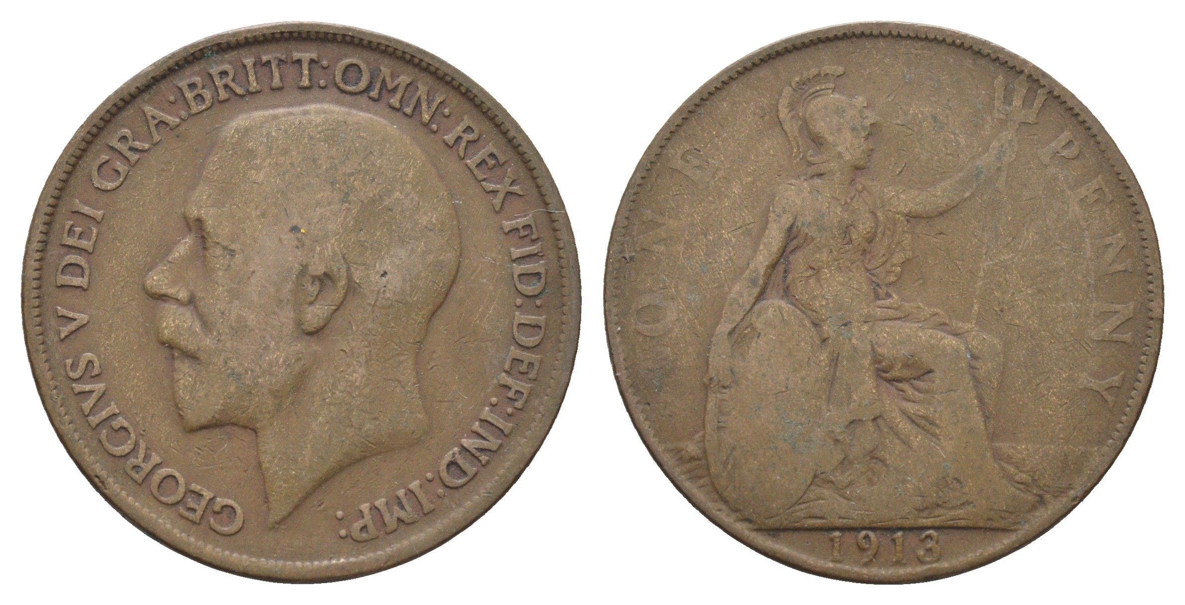 Великобритания 1 пенни 1913 Георг V (1910-1936) KM 810, Spink 4051 бронза 4661-522