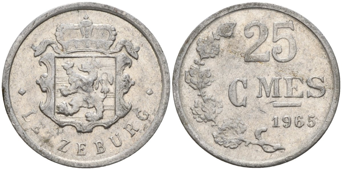 Люксембург 25 сантимов 1965 Герцог Жан (1964-1999) KM 45a алюминий 4596-842