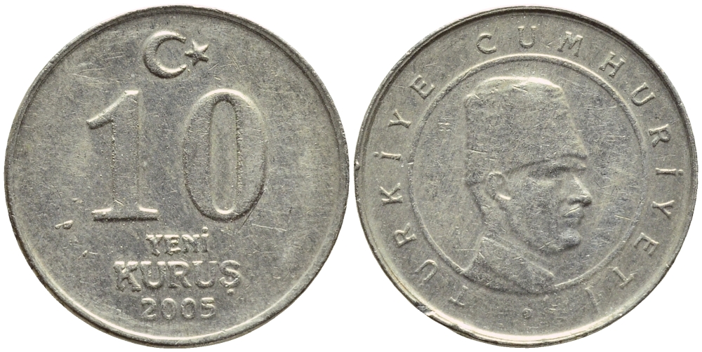 ТУРЦИЯ 10 КУРУШЕЙ 2005 KM 1166 медь никель цинк 4396-543