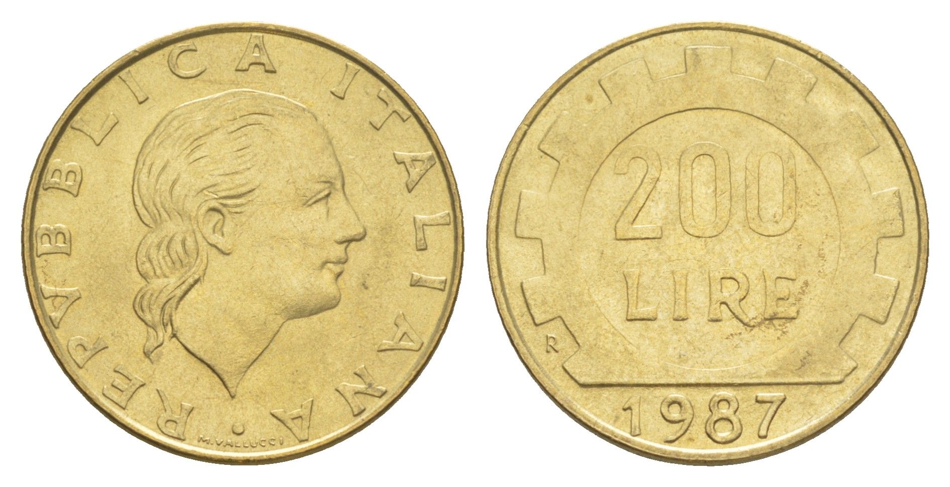 Италия 200 лир 1987 R, шестерня KM 105 алюминиевая бронза 4556-344