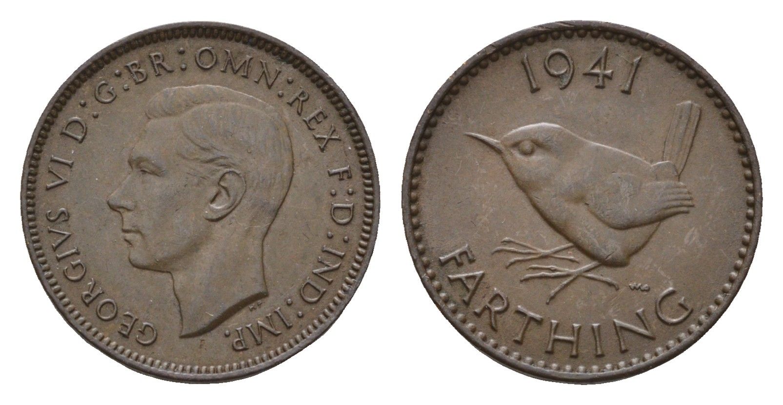 Великобритания 1 фартинг 1941 Георг VI (1936-1952) KM 843, Spink 4116 бронза 4516-468