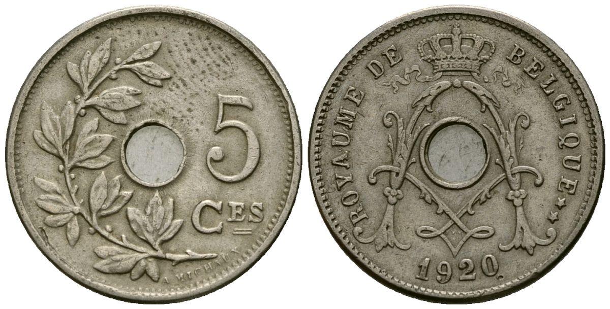 Бельгия 5 сантимов 1920 Belgique KM 66 медно-никель 4173-457