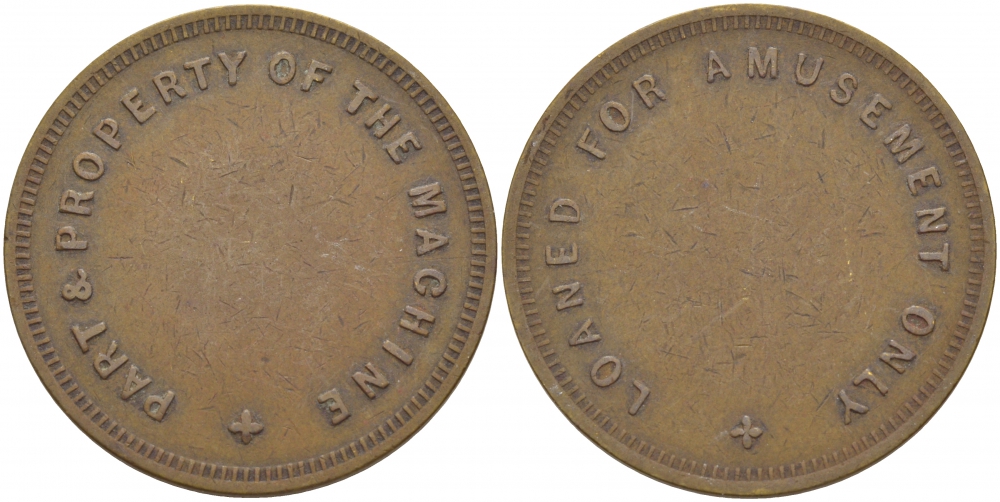 ЕВРОПА ЖЕТОН ИГРОВОЙ ND PART PROPERTY OF THE MACHINE, LOANED FOR AMUSEMENT ONLY желтый металл 4545-114