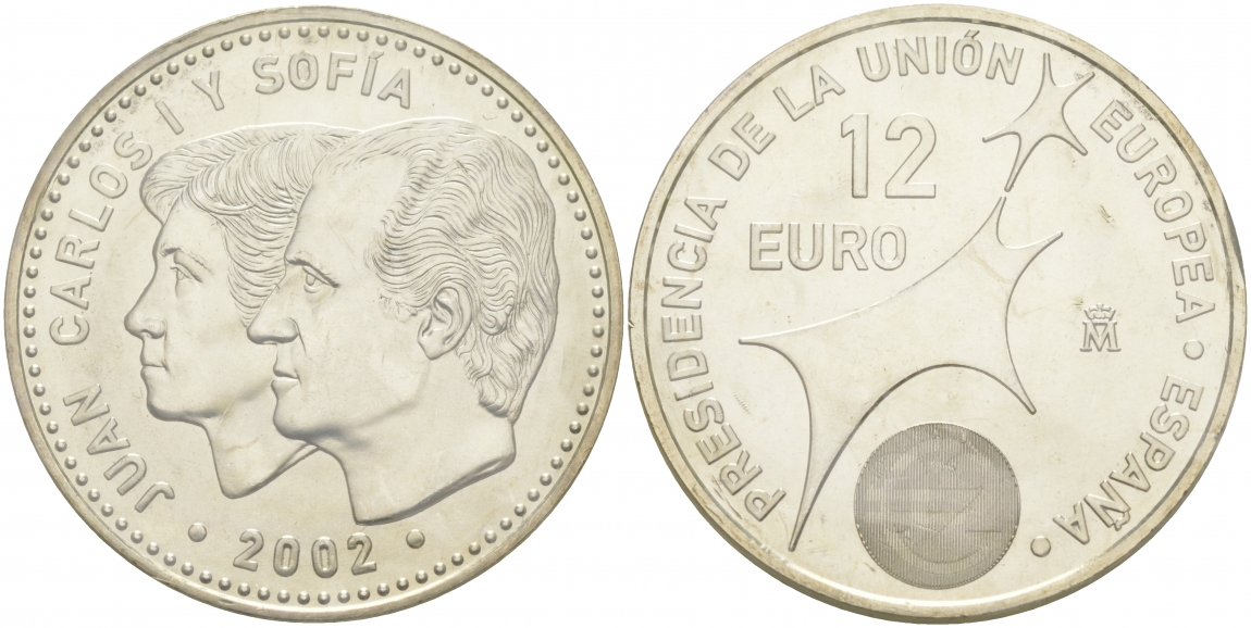 Испания 12 евро 2002 Карлос и София, Председательство Испании в Евросоюзе KM 1049 серебро UNC 1521-1144