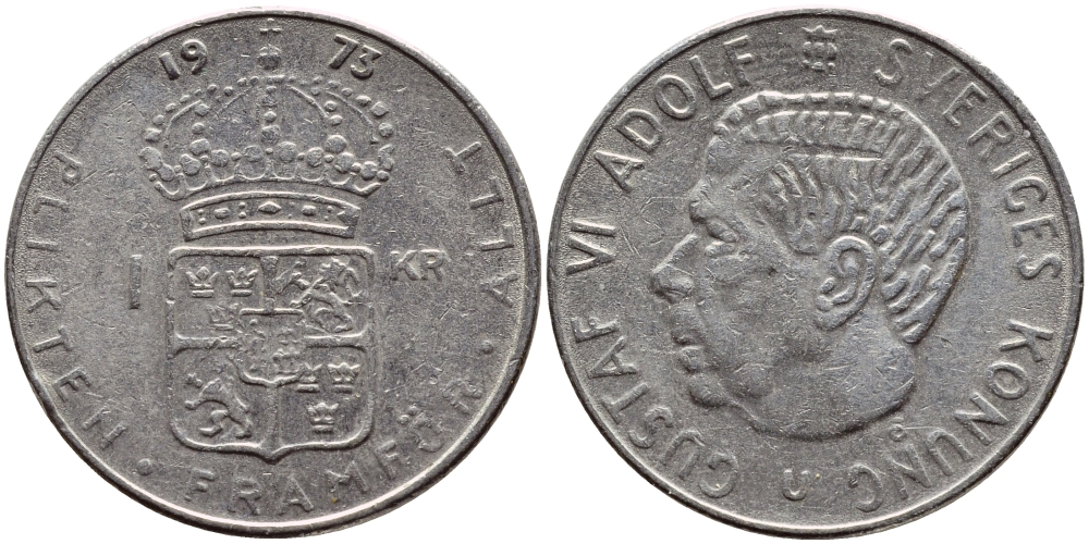 Швеция 1 крона 1973 Густав VI Адольф (1950-1973) KM 826а медь плакированная медно-никелем 4395-125