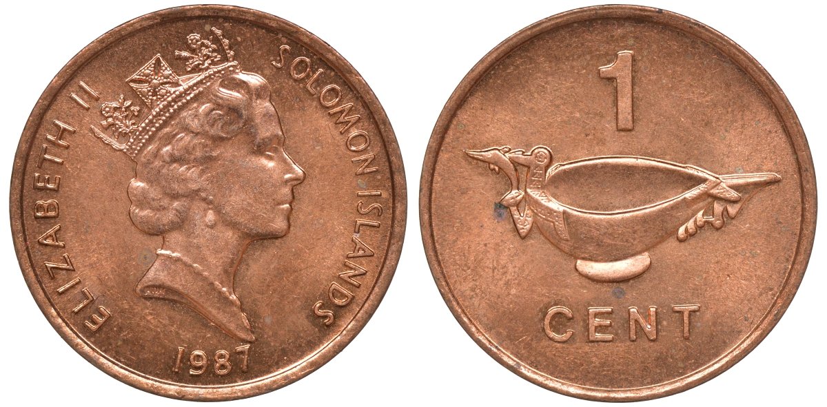 Соломоновы острова 1 цент 1987 Елизавета II (1953-) KM 24 сталь плакированная бронзой aUNC 4602-858