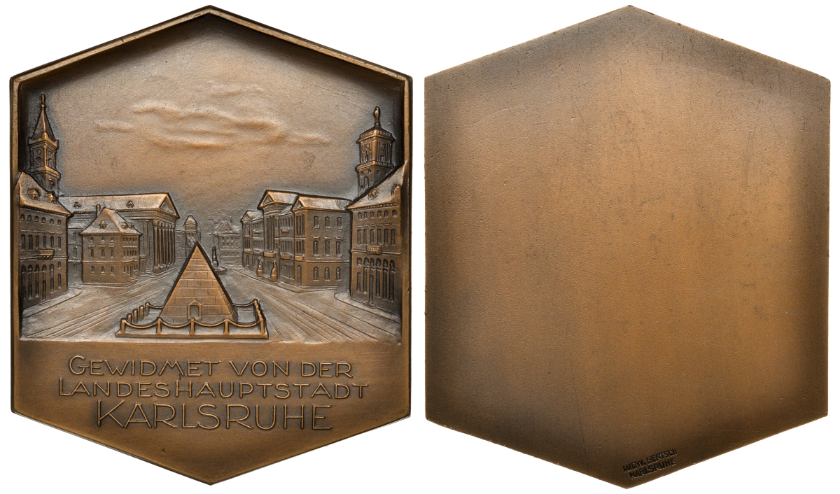 Германия плакетка XX век Карлсруэ, 67*80 мм, 110,5 гр  бронза  UNC  4113-821