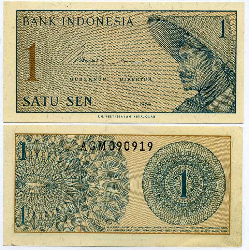 Индонезия 1 сен 1964 крестьянин Pick 90 a  бумага  UNC (пресс) 8612-21-2-2