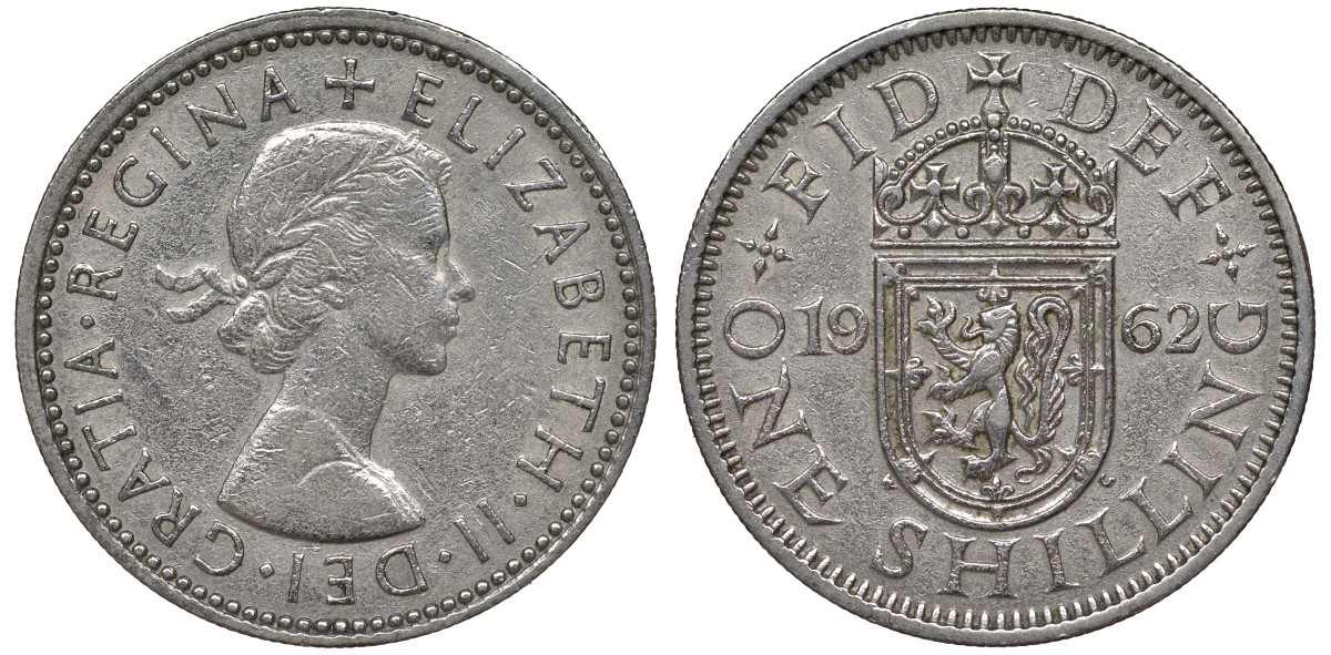 Великобритания 1 шиллинг 1962 Елизавета II (1952-2022), Шотландский герб KM 905, Spink 4148 медно-никель 4122-1024