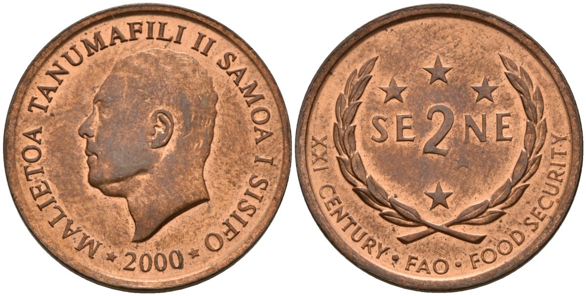Самоа 2 сене 2000 Малиетоа Танумафили II, FAO KM 122 бронза UNC 4118-643