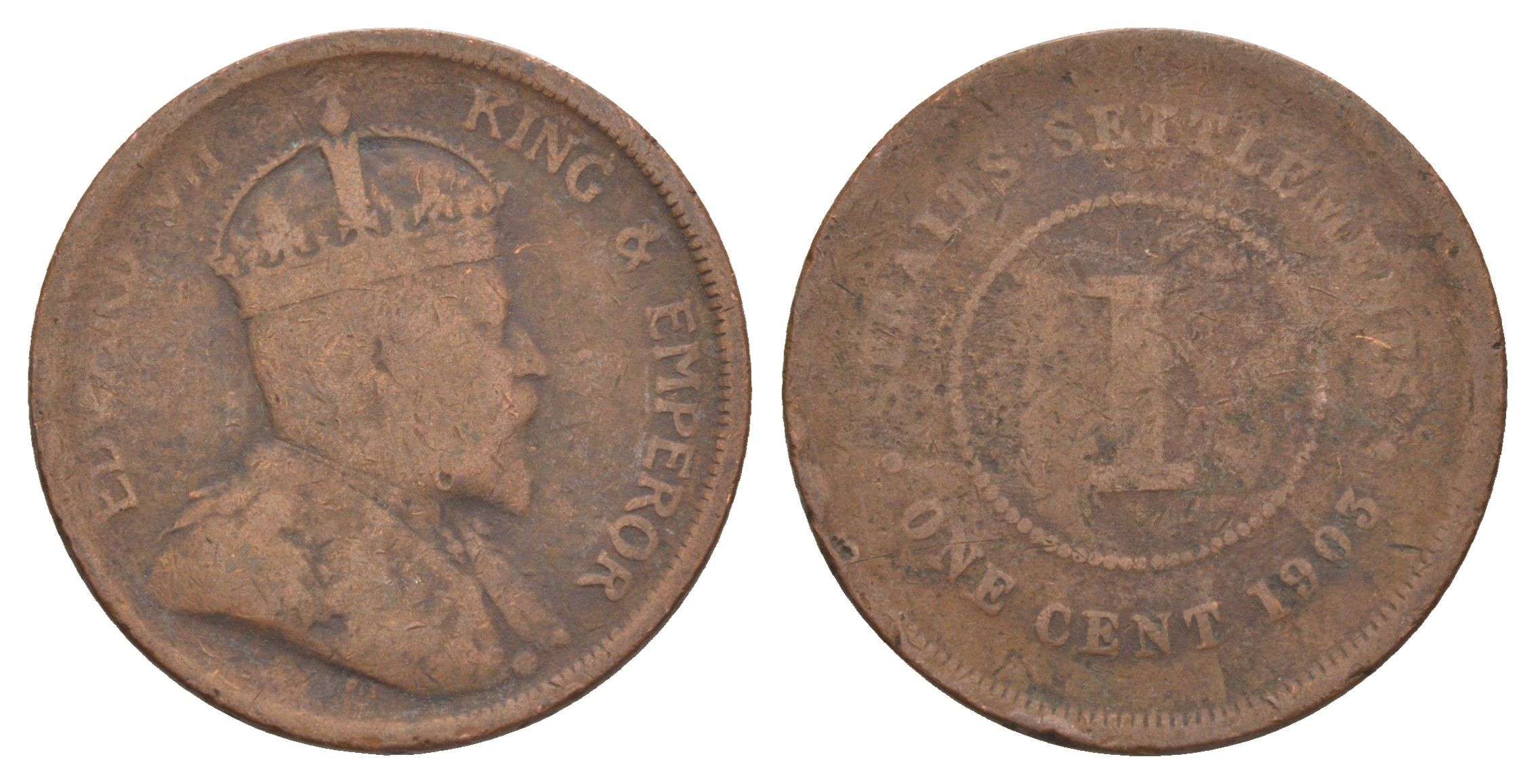 Стрейтс Сетлментс 1 цент 1903 Эруард VII (1901-1910) KM 19 бронза 4642-416