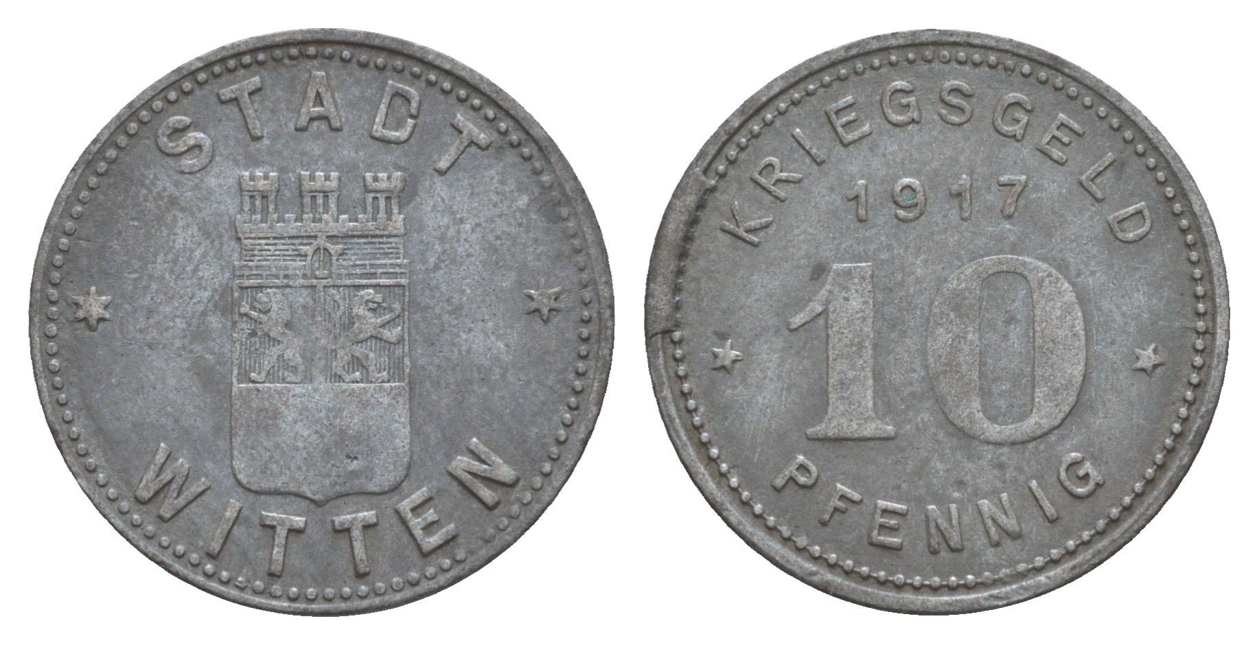 Виттен 10 пфеннигов 1917 Funck 604.2A, Men18 34499.2 цинк 4657-1054