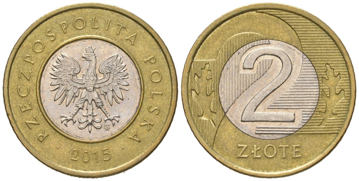 Польша 2 злотых 2015 MW KM 283 биметалл aUNC 4566-851