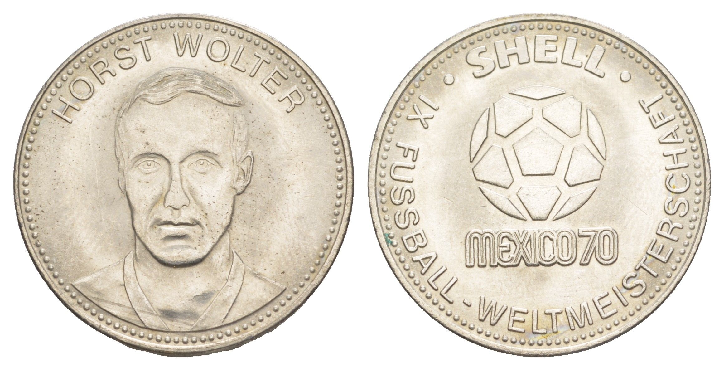 Германия жетон Shell - Чемпионат мира по футболу 1970 года - сборная Германии - Хорст Вольтер 1970 диаметр 29,6 мм, вес 9,6 гр сталь плакированная никелем 4175-553