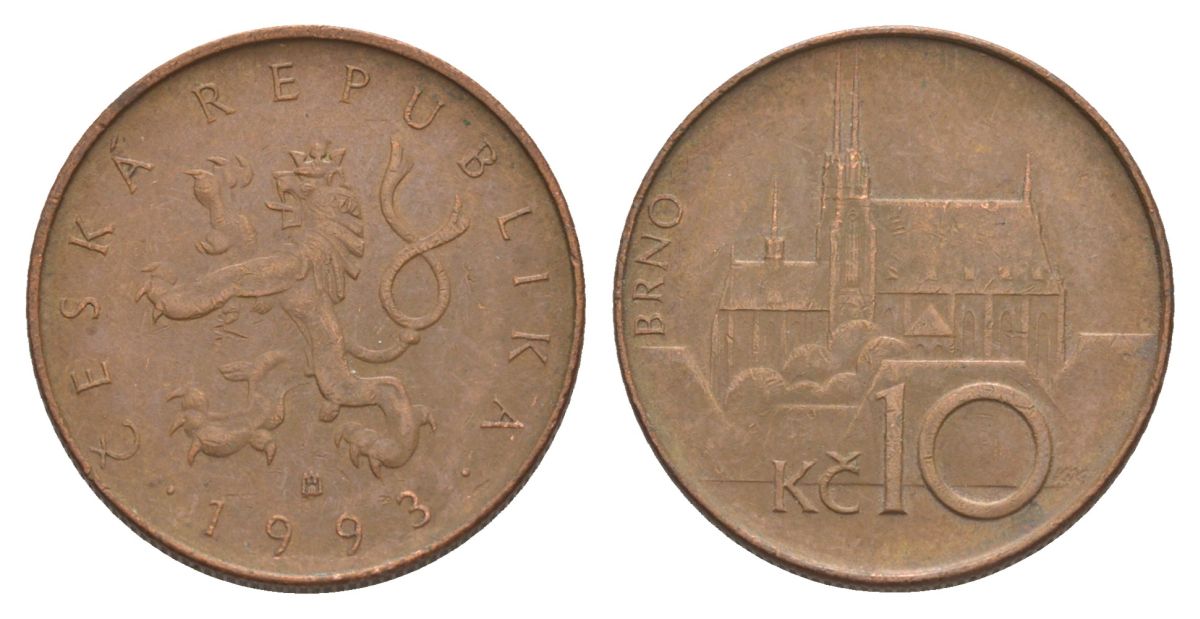 Чехия 10 крон 1994 кафедральный собор, город Брно KM 4 сталь плакированная медью 4631-1022
