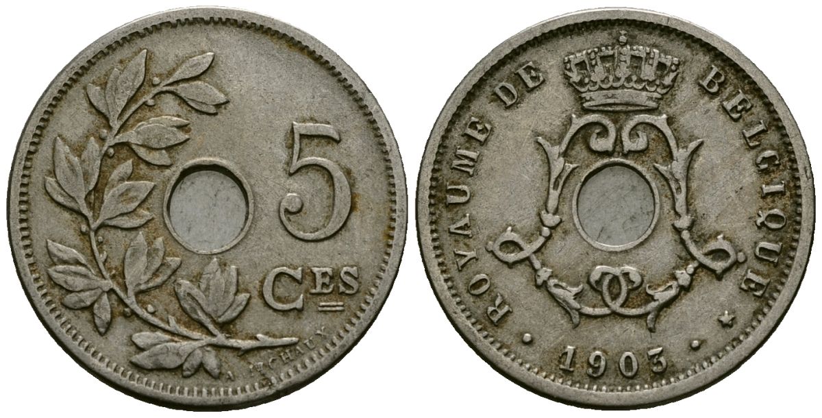 Бельгия 5 сантимов 1903 Belgique KM 46 медно-никель 4173-345