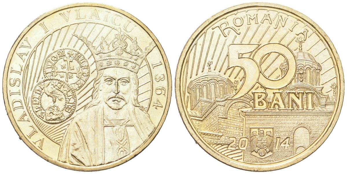 Румыния 50 бань 2014 650 лет началу правления Владислава I Влайку Schon 346 никель латунь BU 183-953