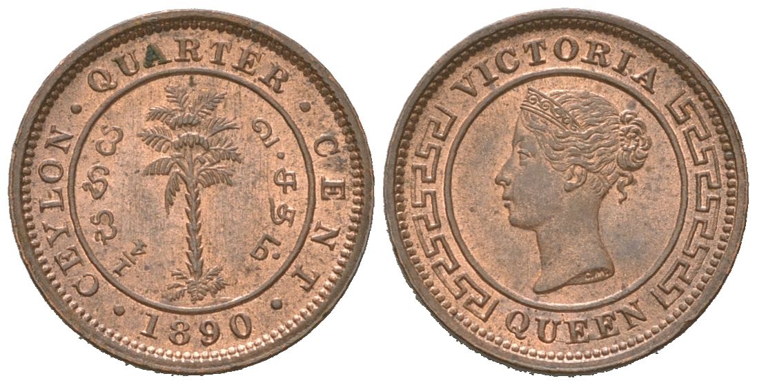 Цейлон 1/4 цента 1890 Виктория (1845-1901) KM 90 медь UNC 4044-311