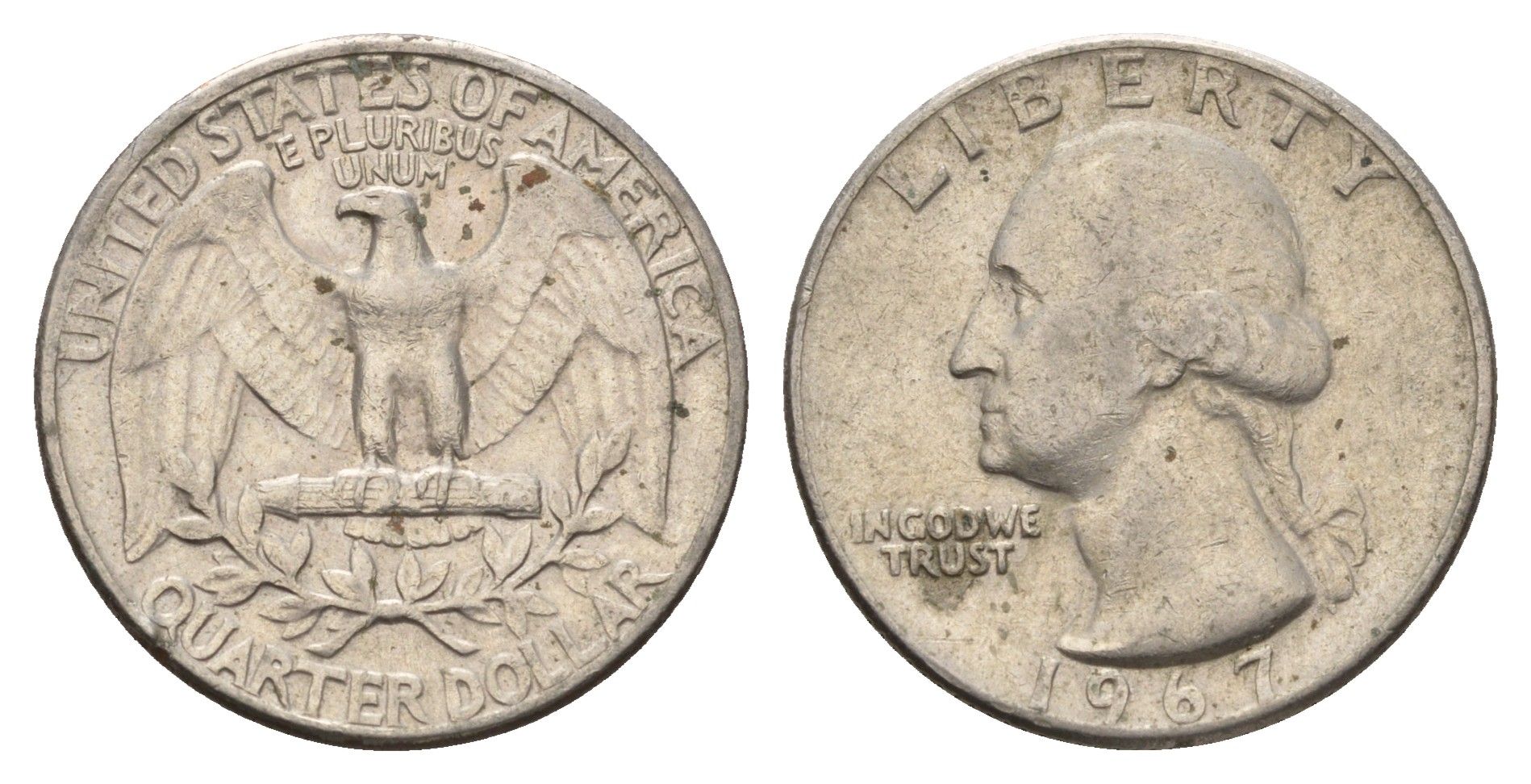 США 25 центов (квотер, 1/4 доллара) 1967 Вашингтон KM 164a медь плакированная медно-никелем 4673-1053