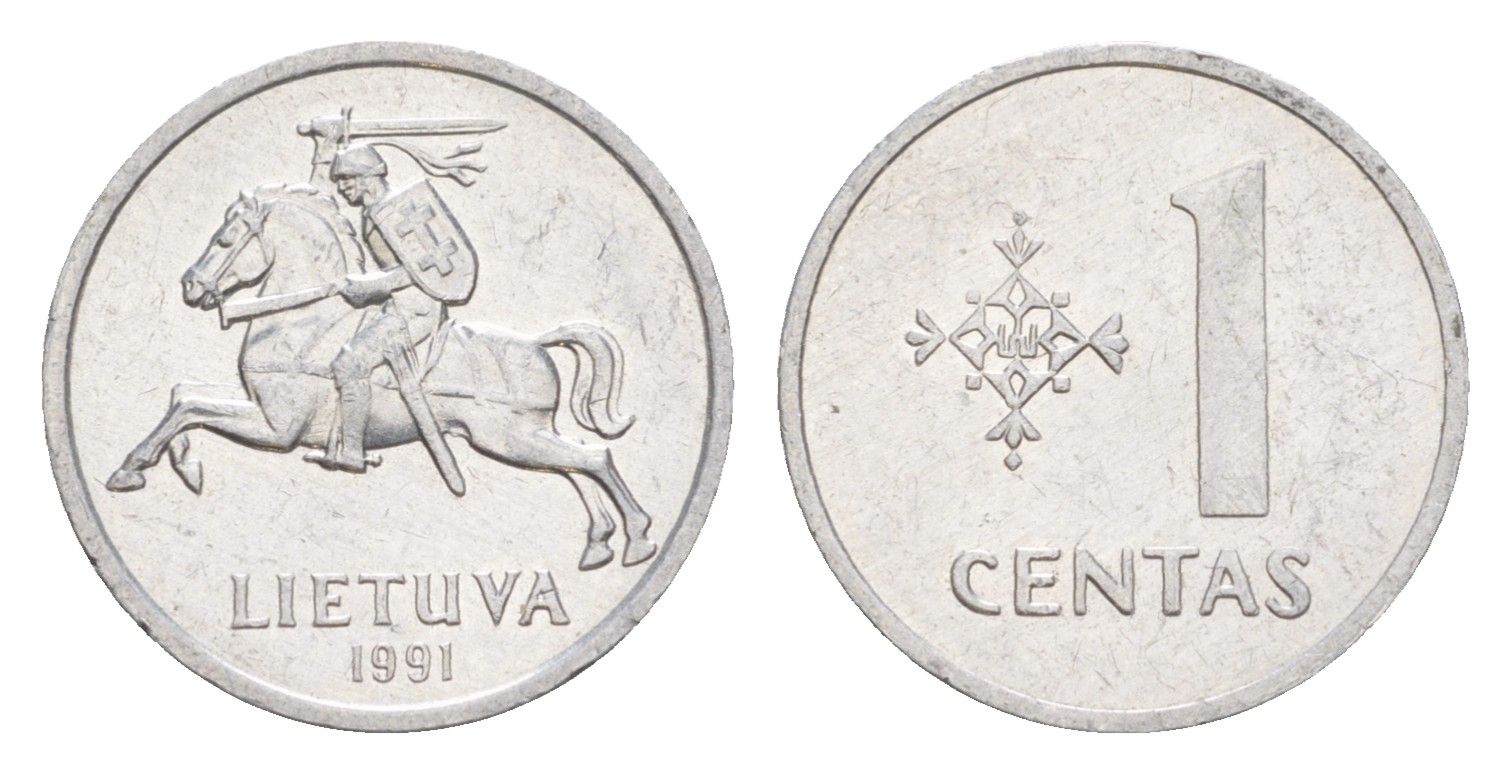 Литва 1 цент 1991 KM 85 алюминий 4647-1244