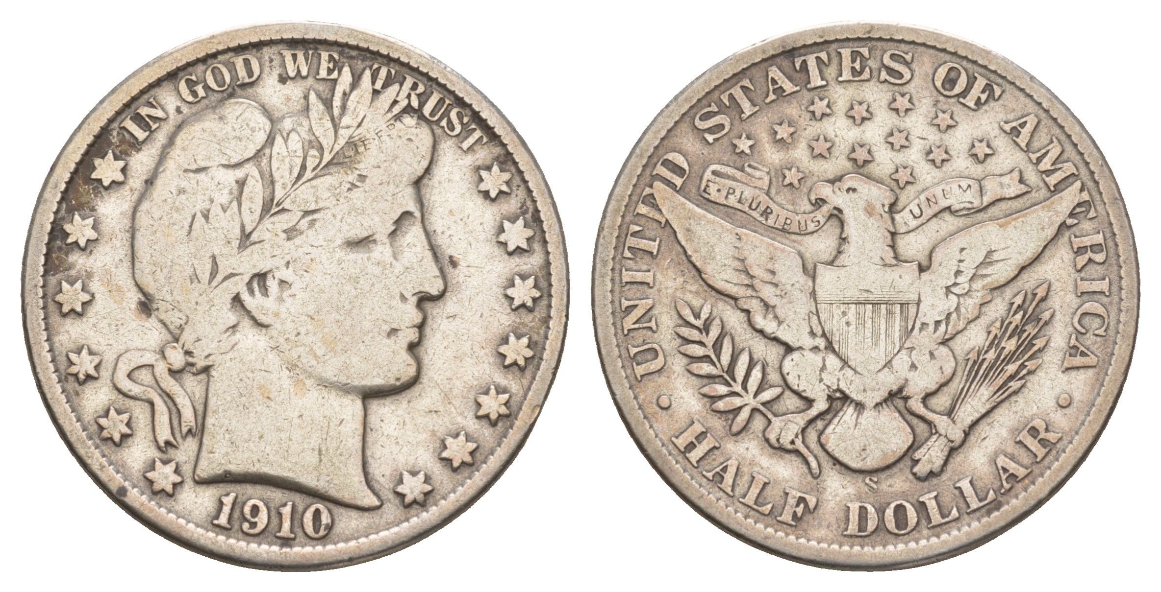 США 1/2 доллара (50 центов) 1910 S, 50 центов Барбера KM 116 серебро    5010-1721