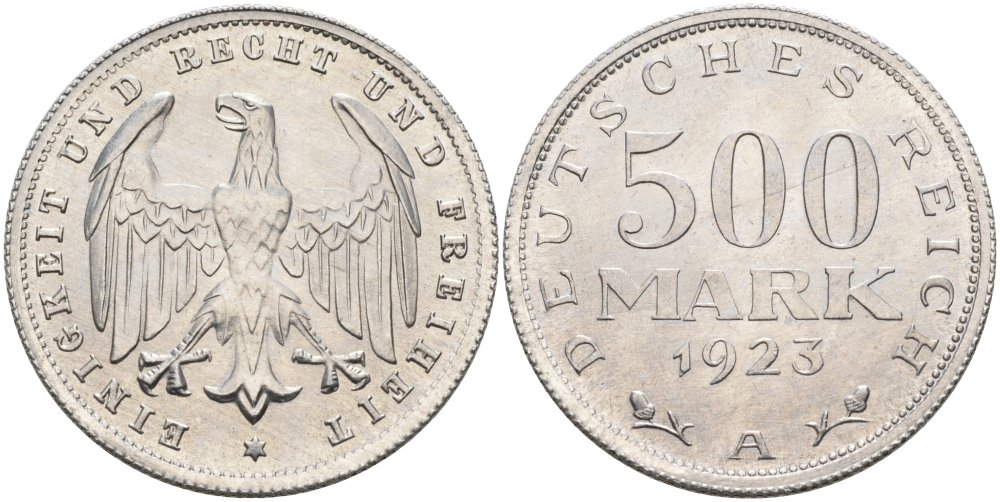Германия 500 марок 1923 А KM 36, J.305 алюминий UNC 4574-845