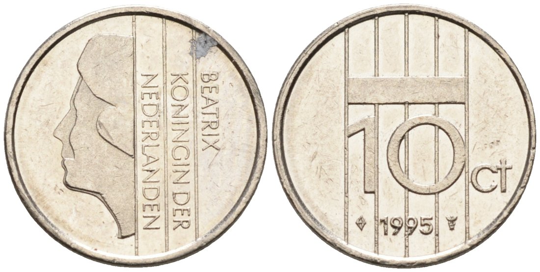 Нидерланды 10 центов 1995 Беатрикс (1980-2013) KM 203 никель 4567-565