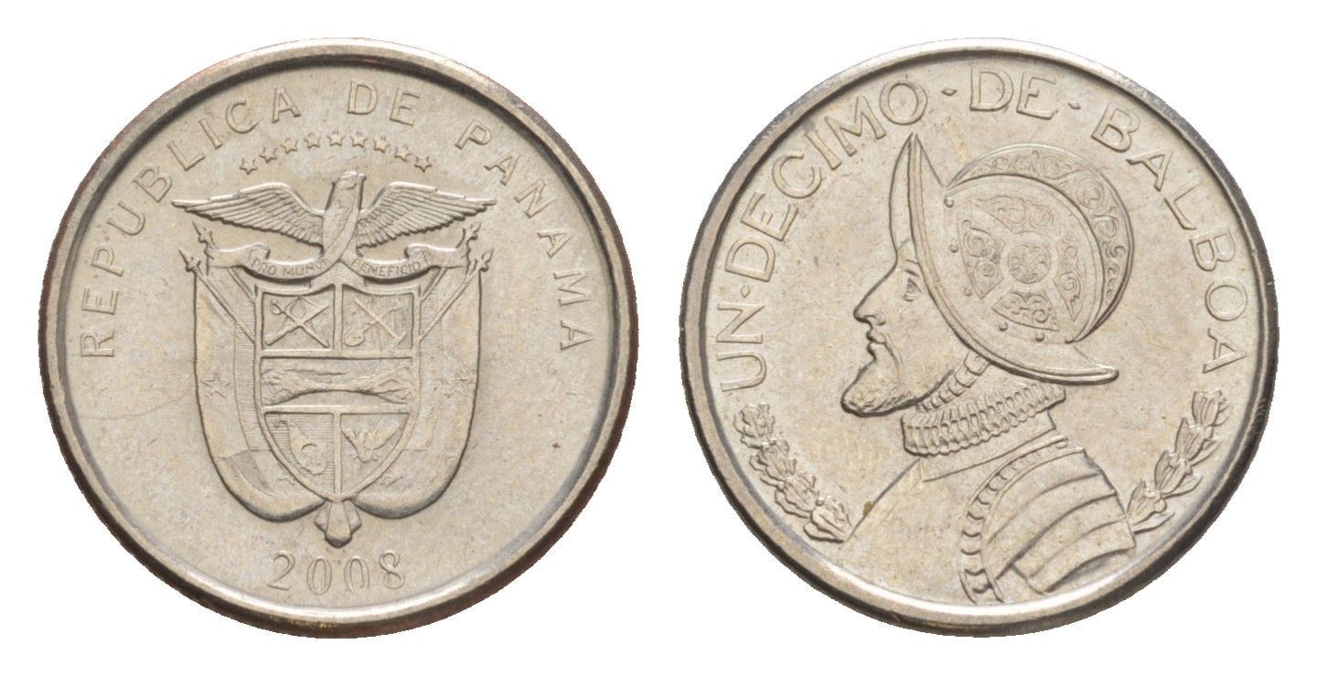 Панама 1/10 бальбоа (10 сентесимо) 2008 KM 127.1 медь плакированная медно-никелем UNC 4644-215