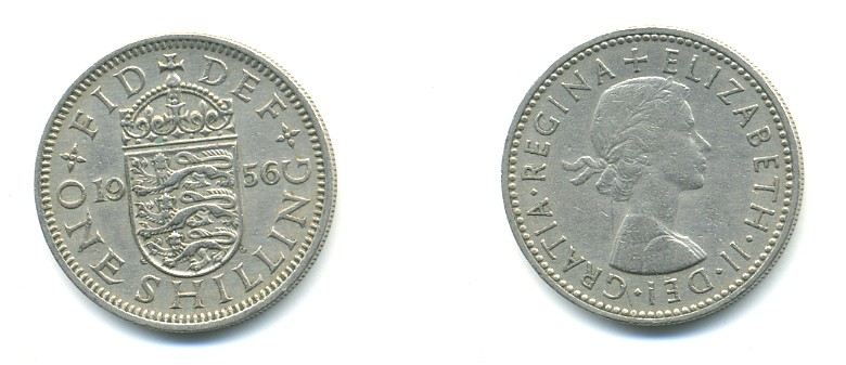 Великобритания 1 шиллинг 1956 Елизавета II (1952-2022), Английский герб KM 904, Spink 4147 медно-никель 23-937