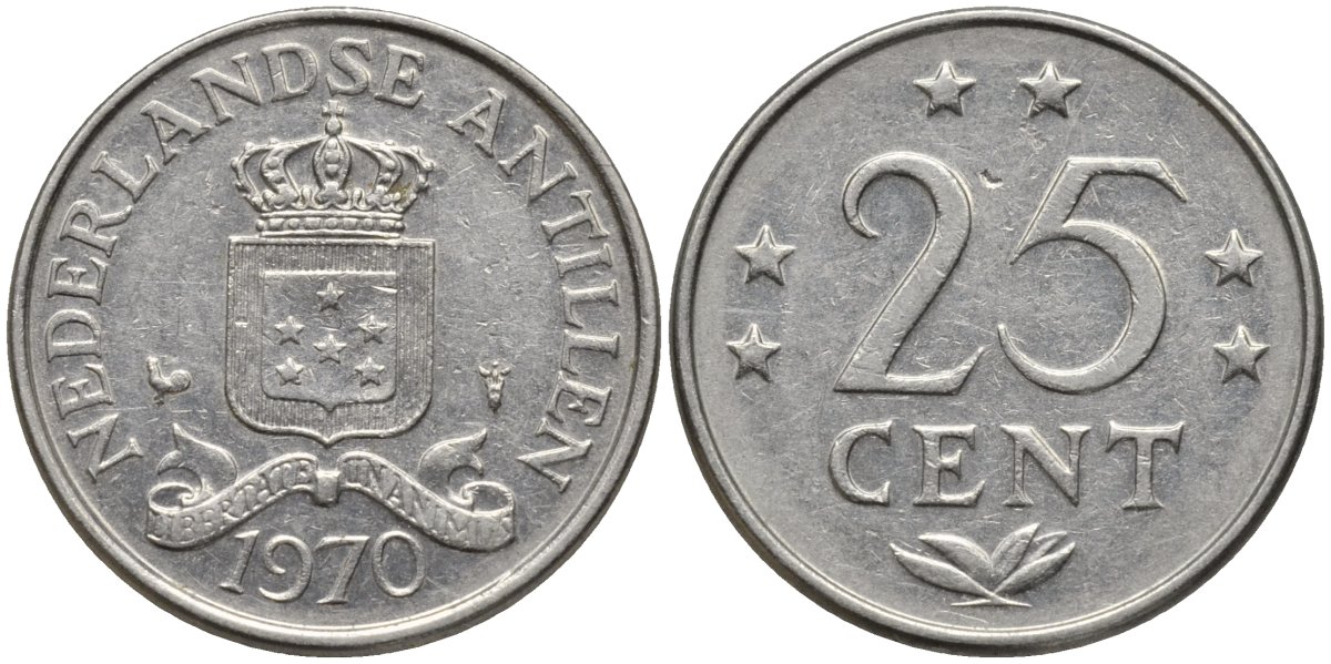 Нидерландские Антилы 25 центов 1970 Юлиана (1948-1980) KM 11 никель 4164-451