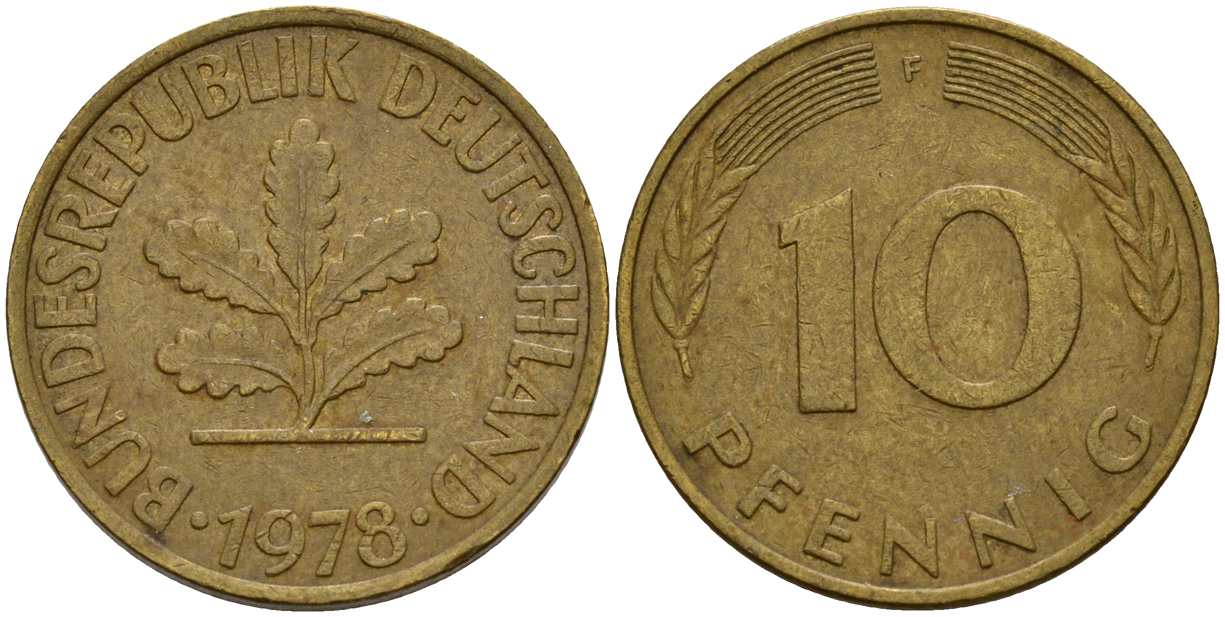 ФРГ 10 пфеннигов 1978 F J. 383, KM 108 сталь плакированная латунью    4603-437