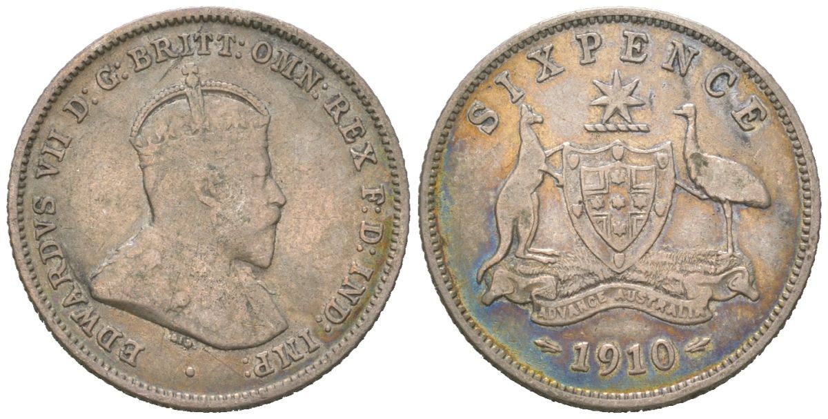 Австралия 6 пенсов 1910 L, Эдуард VII (1901-1910) KM 19 серебро 4611-541