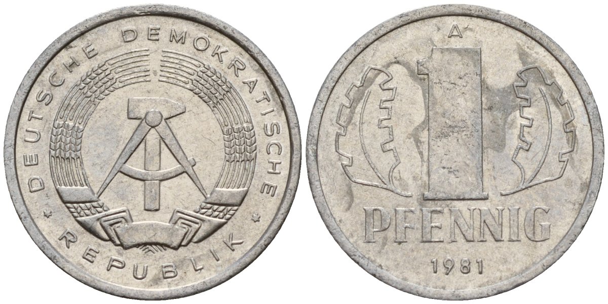 ГДР 1 пфенниг 1981 A KM 8.2 алюминий 188-144